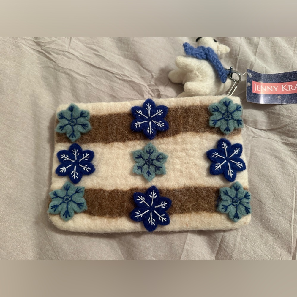 Jenny Krauss Snowflake Bear Striped Pouch NWT